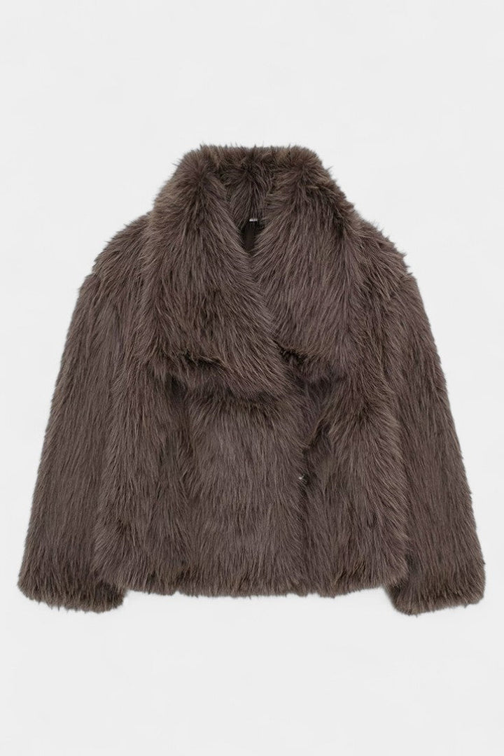 Aurorette Luxe Oversized Faux Fur Coat with Bold Collar