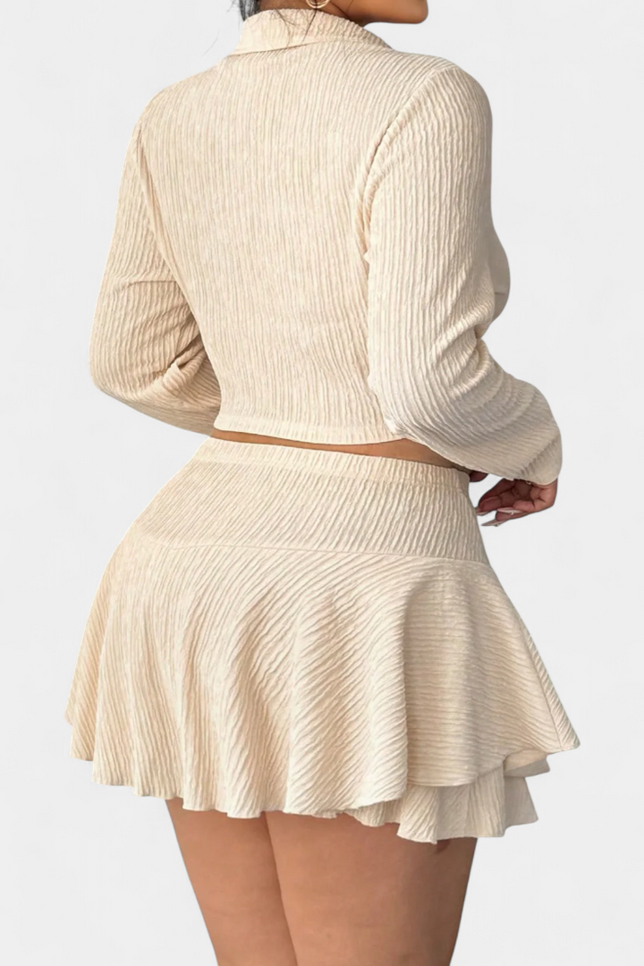 Daline Long Sleeve Contemporary Ensemble with Ruffled Skirt
