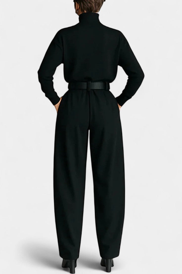 Erisen Black High Collar Ensemble with Straight Leg Trousers