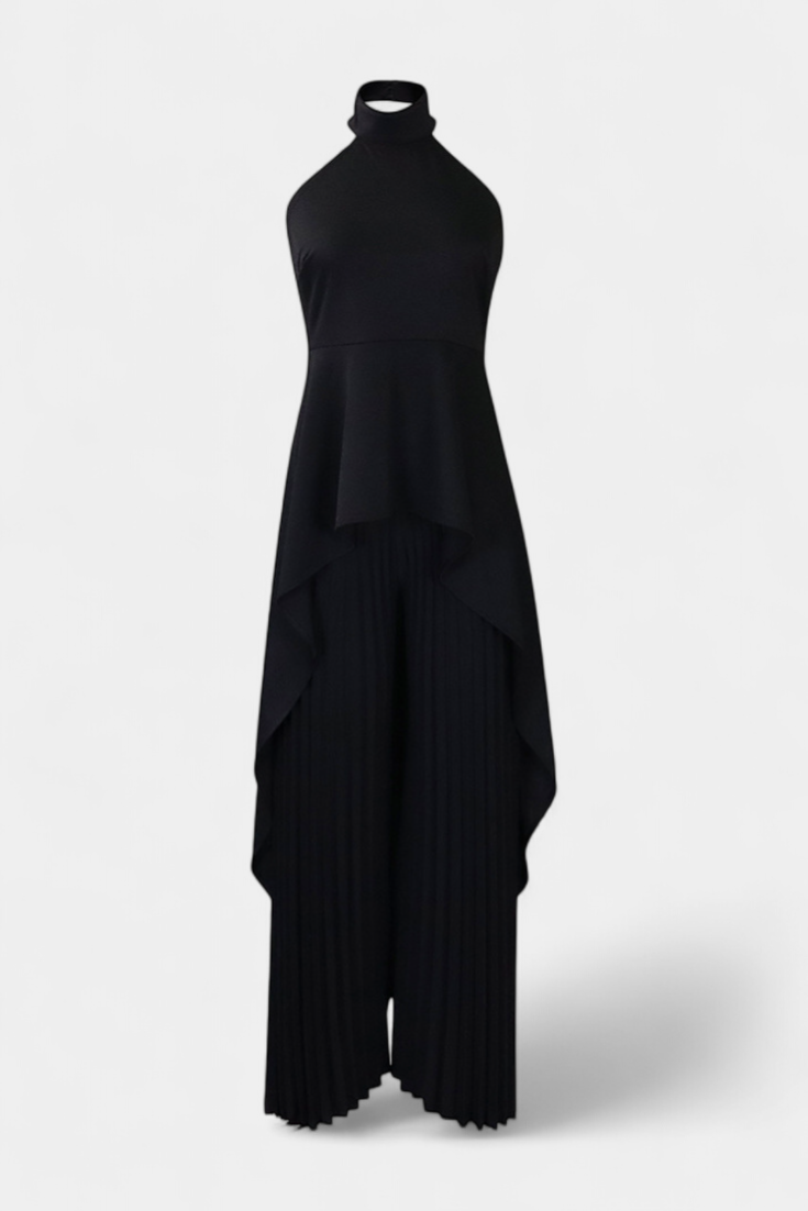 Chrysoula Asymmetrical Sleeveless Outfit with Pleated Trousers