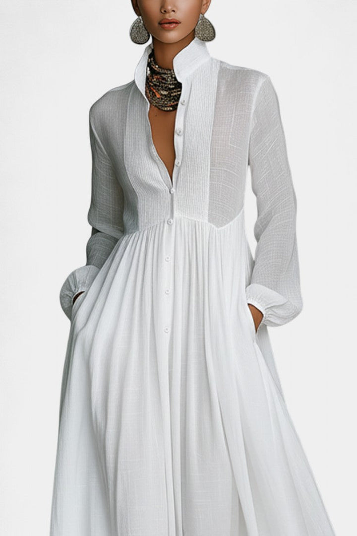 Marilou Long Minimalist Cotton Dress with Textured Finish
