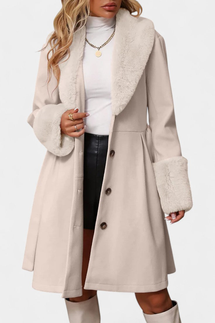 Colombine Trapeze Coat with Belt and Faux Fur Accents