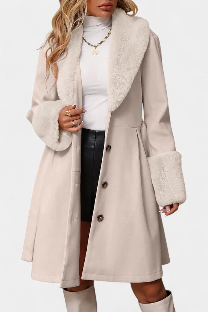 Colombine Trapeze Coat with Belt and Faux Fur Accents