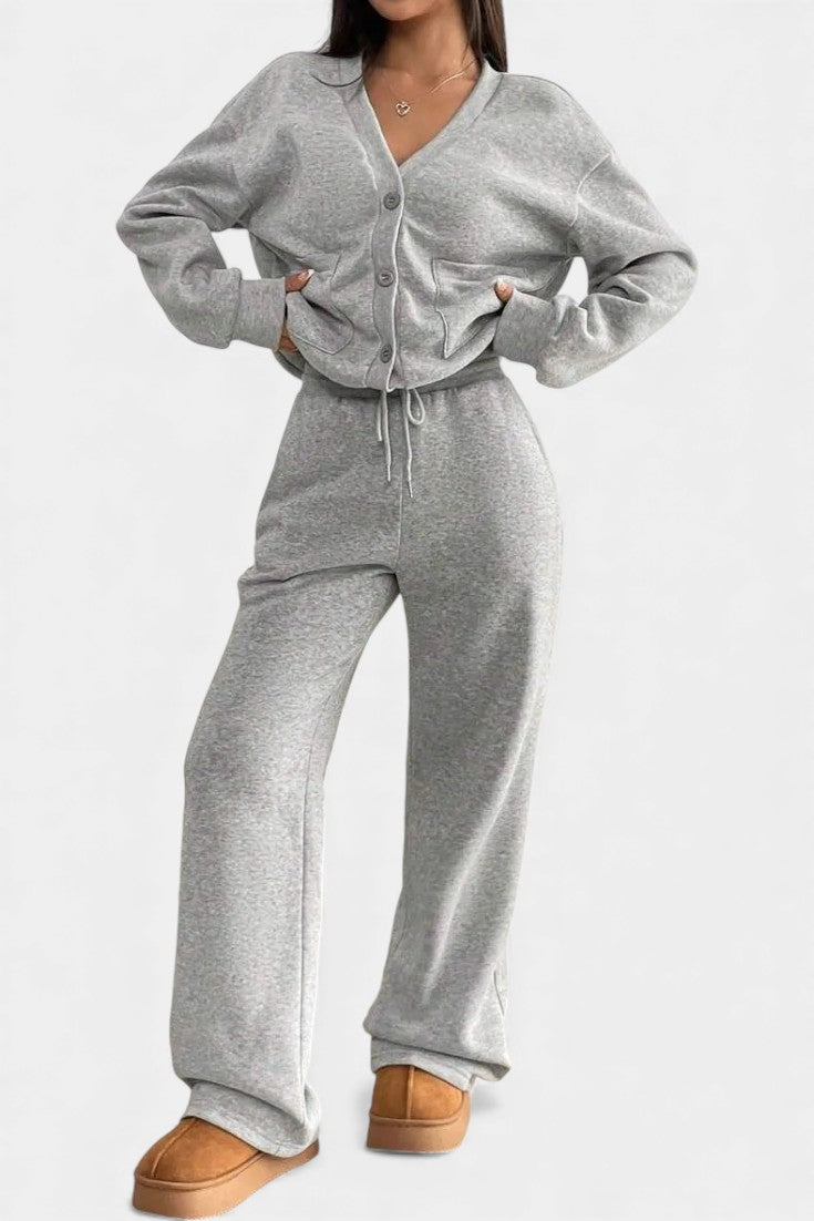 Vellina Relaxed Cardigan Jacket & Wide-Leg Pants Set