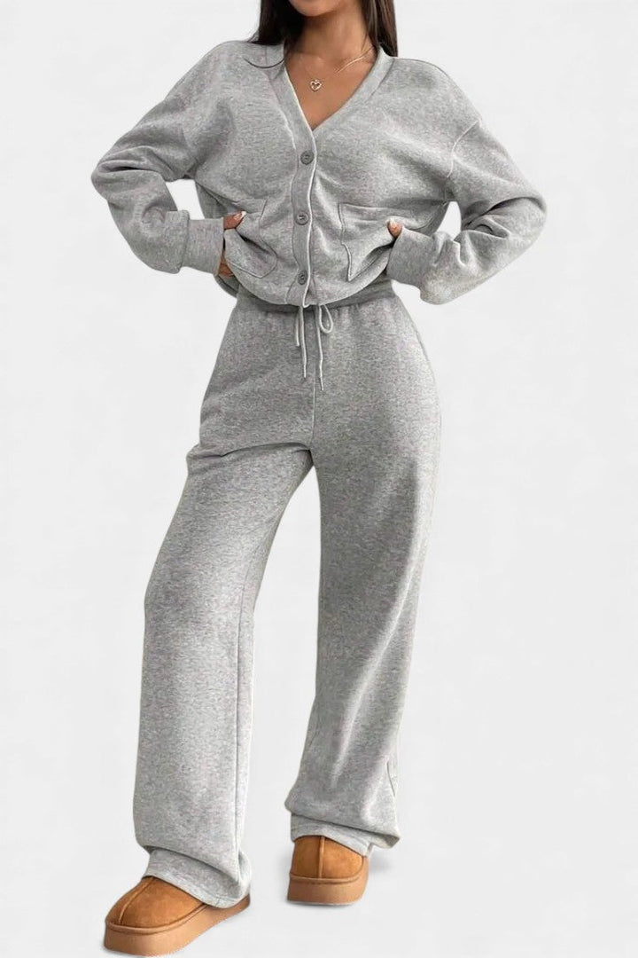 Vellina Relaxed Cardigan Jacket & Wide-Leg Pants Set
