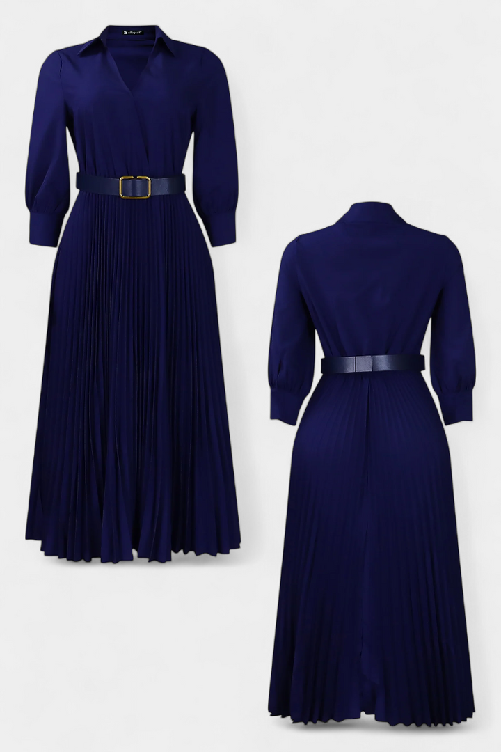 Michelle Notched Collar Midi Dress with Belt