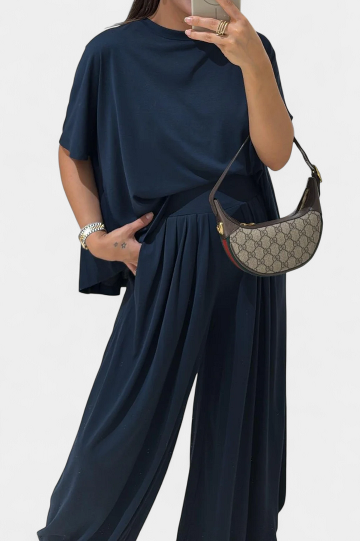 Trista Minimalist Modal Ensemble: Straight Top & Wide-Leg Pants