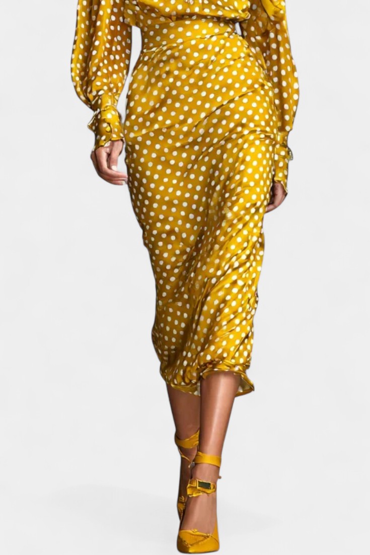 Seranya Polka Dot Satin Set with Matching Midi Skirt