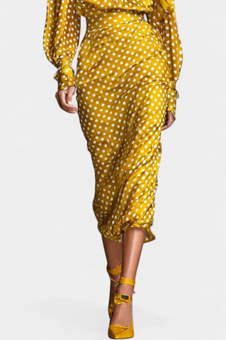 Seranya Polka Dot Satin Set with Matching Midi Skirt
