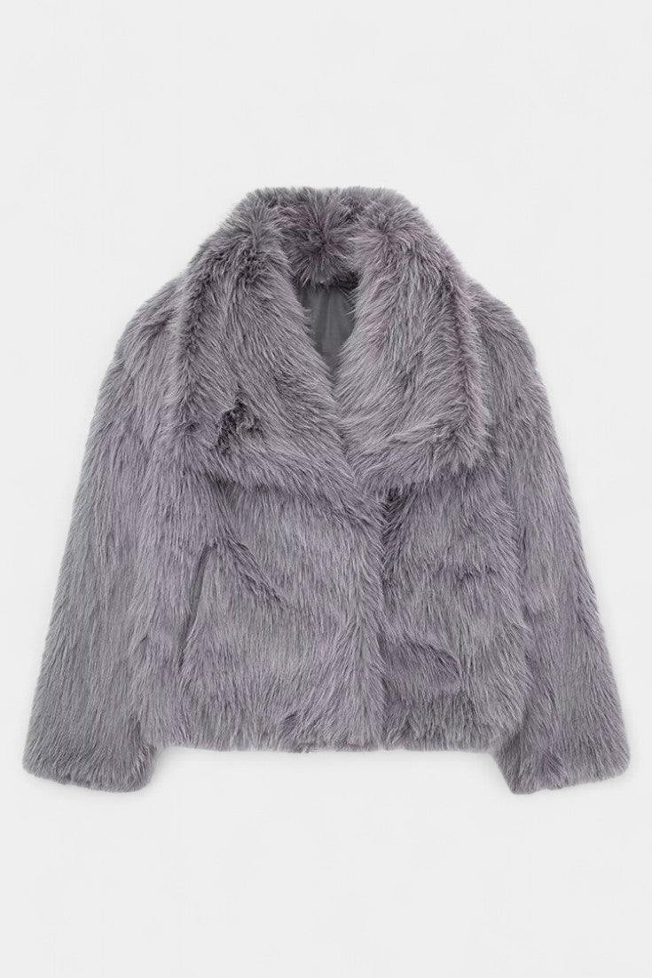 Aurorette Luxe Oversized Faux Fur Coat with Bold Collar