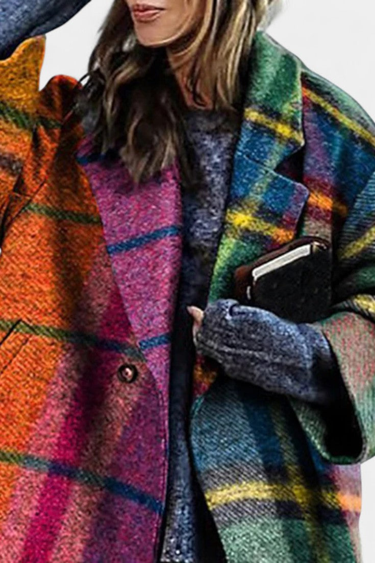 Elegant Notched Collar Checkered Coat by Suhana