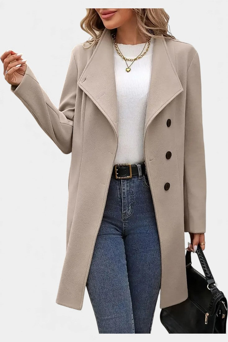 Yuliana Long Button-Up Coat with Adjustable Waist Tie