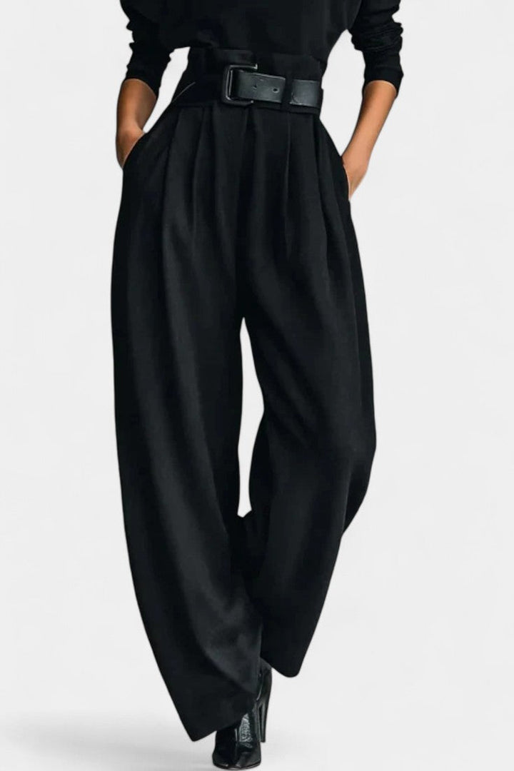 Erisen Black High Collar Ensemble with Straight Leg Trousers
