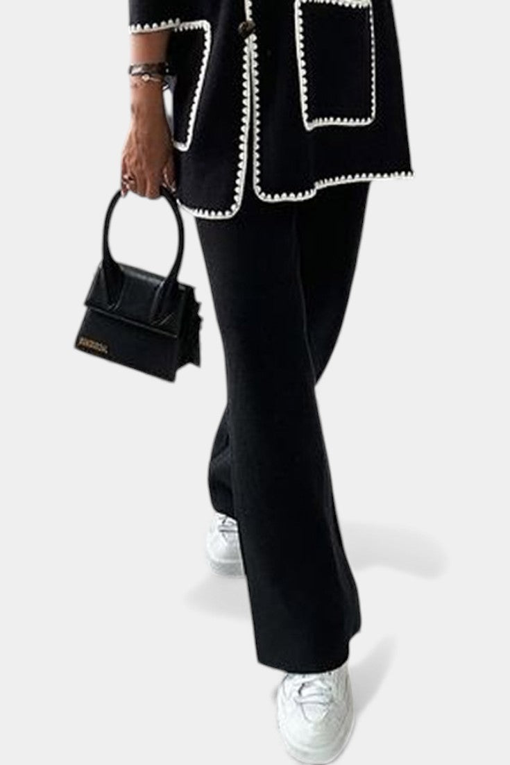 Xandra Two-Piece Ensemble: Trimmed Jacket and Casual Pants Set