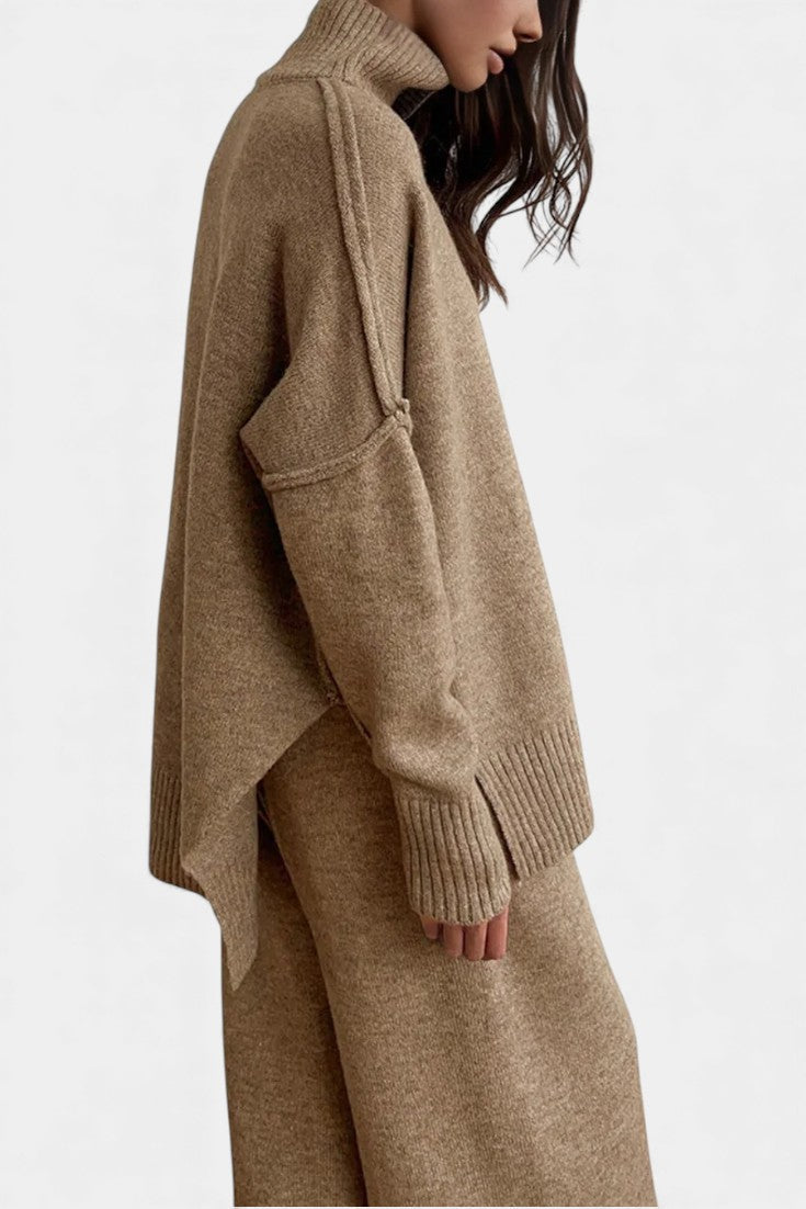 Xylia Turtleneck Knit Set with Wide-Leg Pants