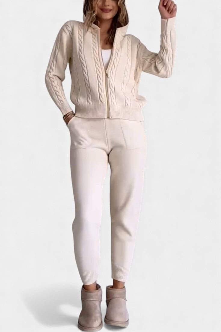 Perdita Cardigan & Twisted Jacquard Pullover Set - Casual Ensemble