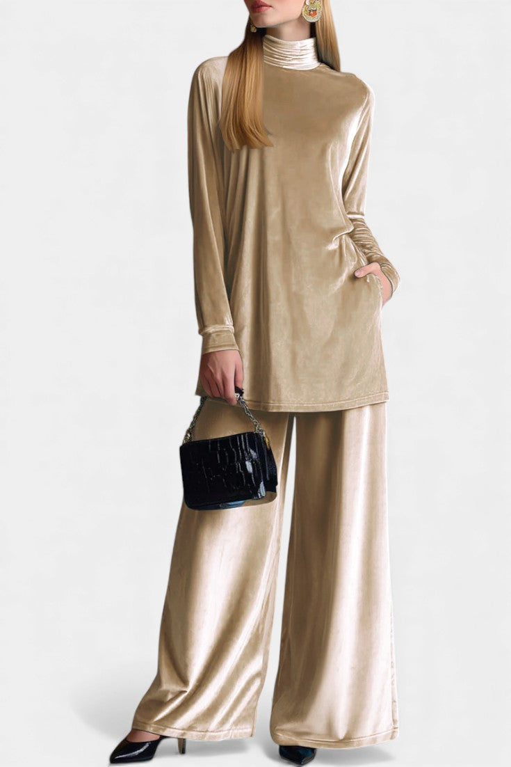 Tifenn Velvet High Neck Split Jumpsuit