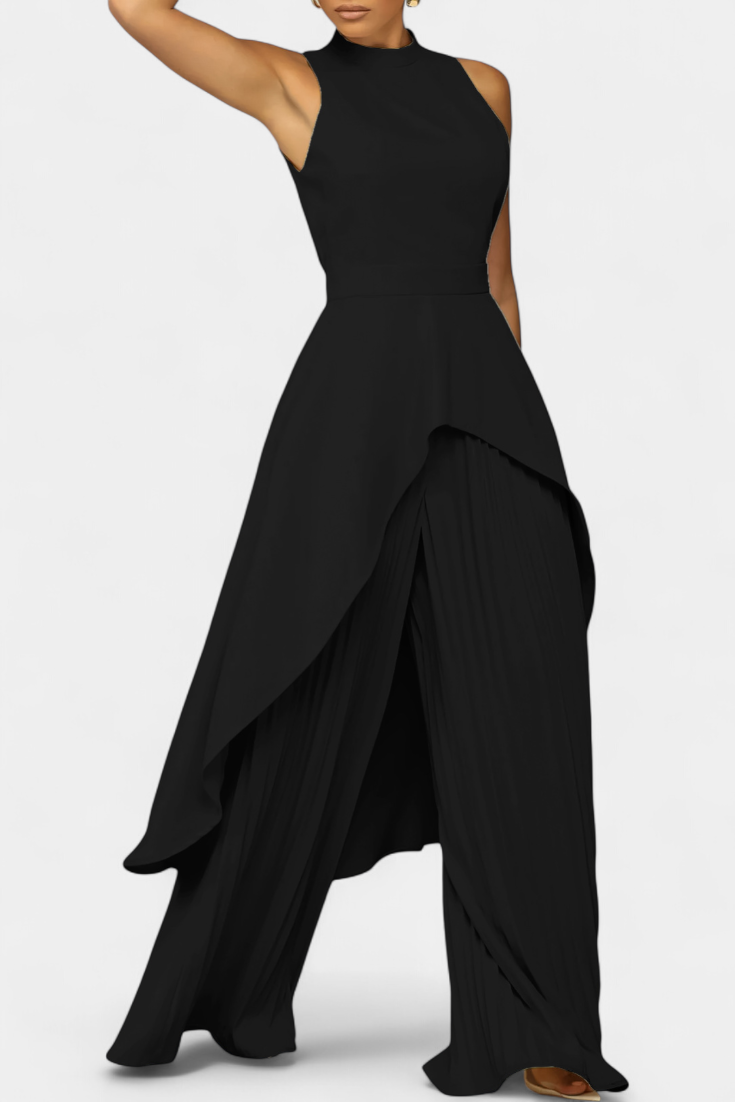 Chrysoula Asymmetrical Sleeveless Outfit with Pleated Trousers