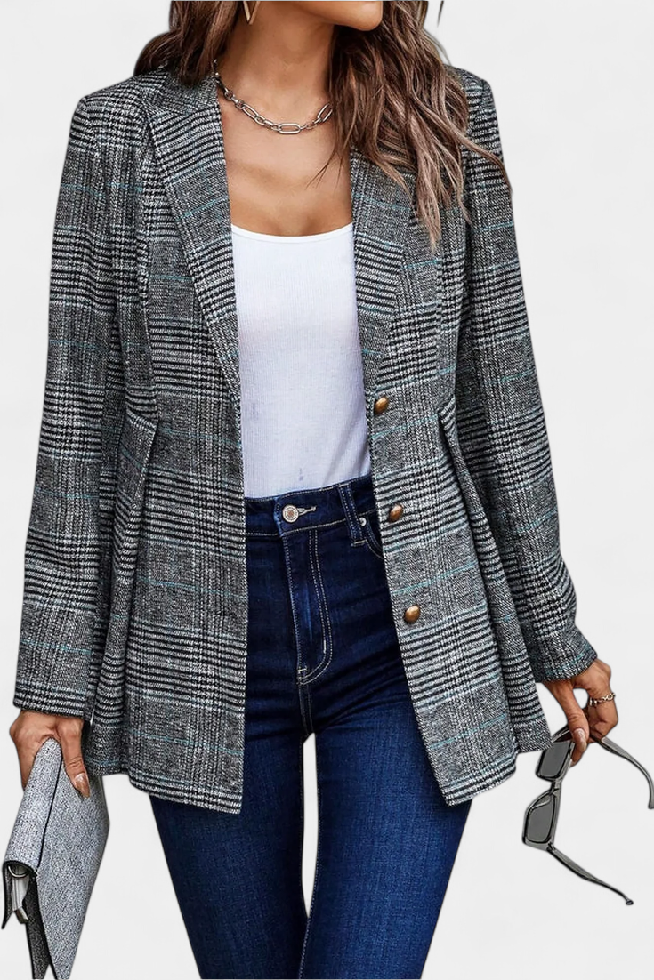 Pleated Peplum Jacket in Calico Print