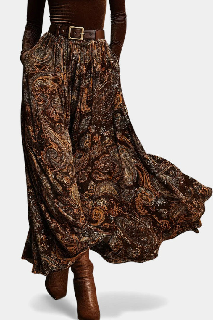 Liliya Vintage Stretch Velvet Ensemble with Paisley Maxi Skirt