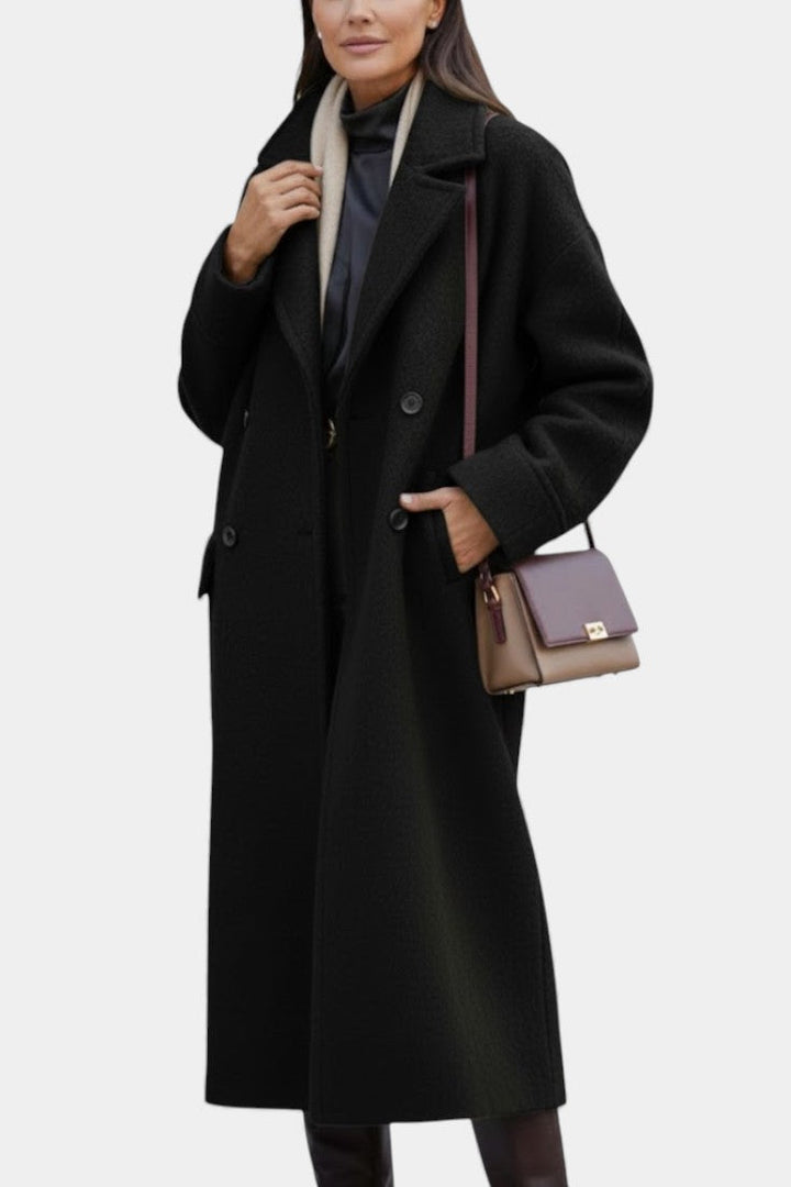Camile Oversized Double-Breasted Long Coat with Notched Collar