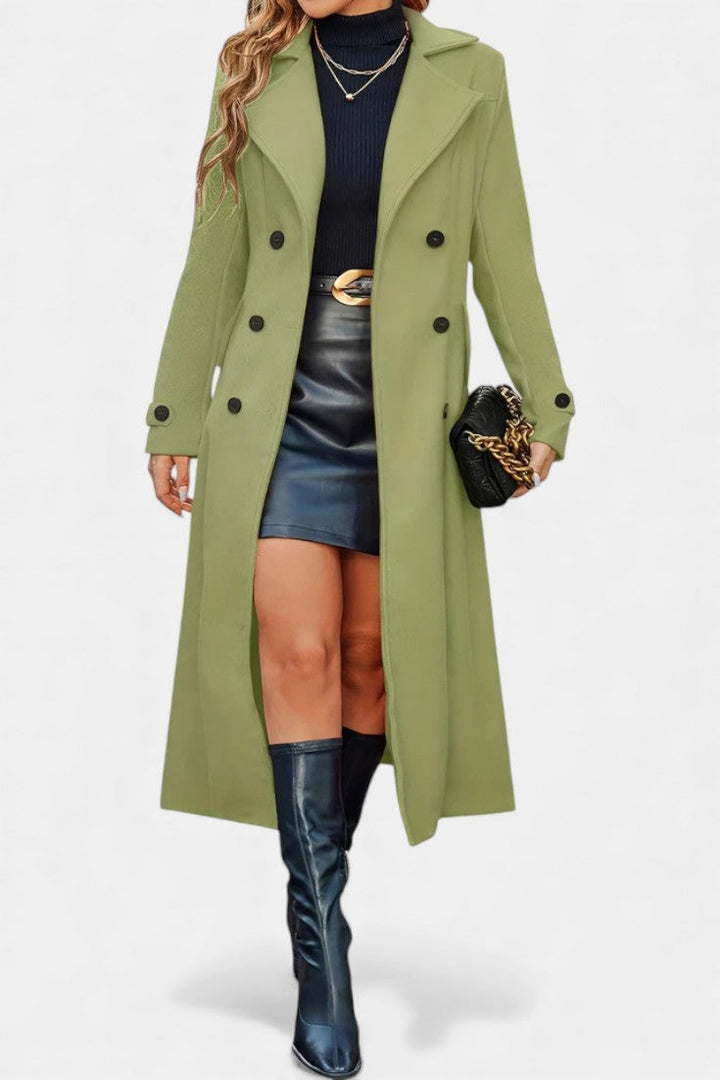Naïssa Long Double-Breasted Coat with Notched Lapels