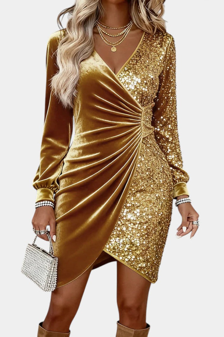 Taisila Crossed Neckline Sparkling Velvet Dress