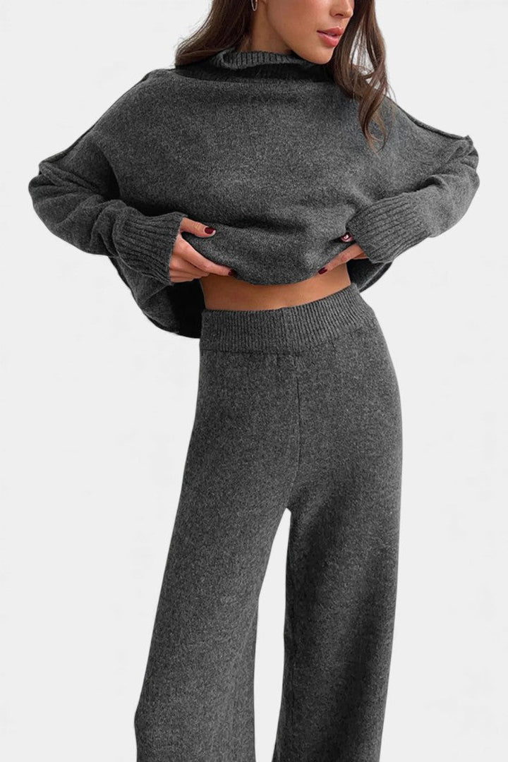 Xylia Turtleneck Knit Set with Wide-Leg Pants