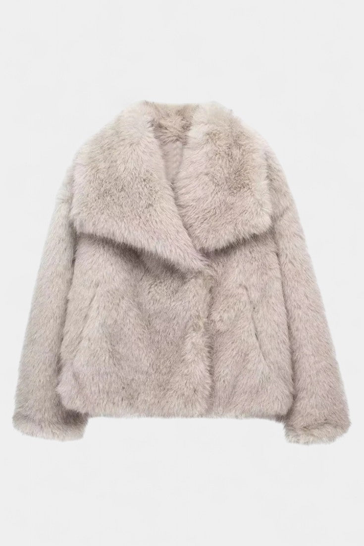 Aurorette Luxe Oversized Faux Fur Coat with Bold Collar