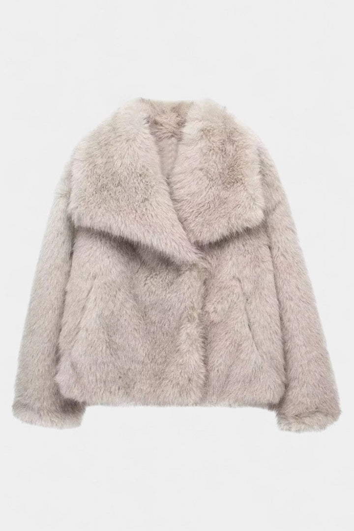 Aurorette Luxe Oversized Faux Fur Coat with Bold Collar
