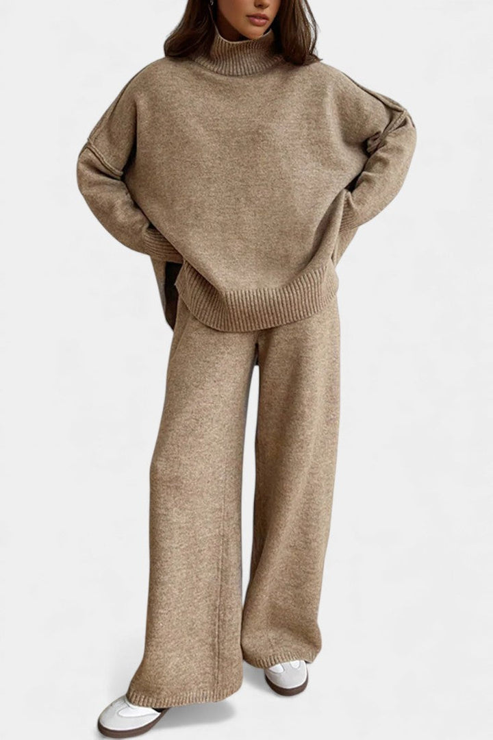 Xylia Turtleneck Knit Set with Wide-Leg Pants