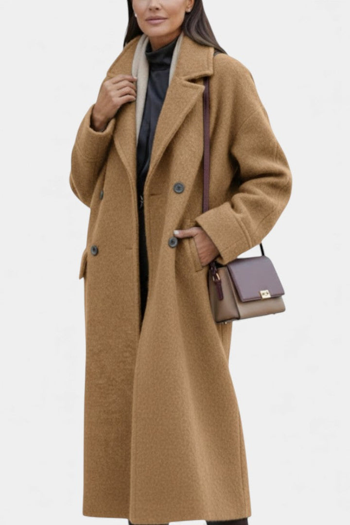 Camile Oversized Double-Breasted Long Coat with Notched Collar
