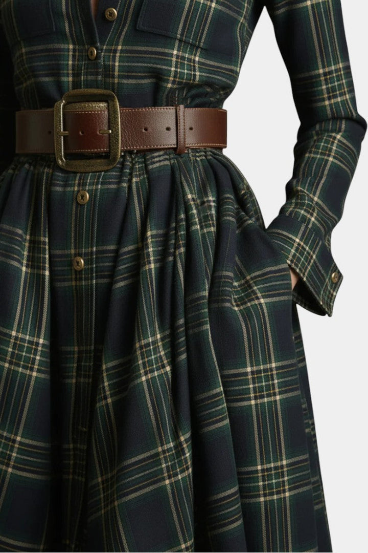 Eustellia Long Checkered Dress with Vintage Ethnic Flair