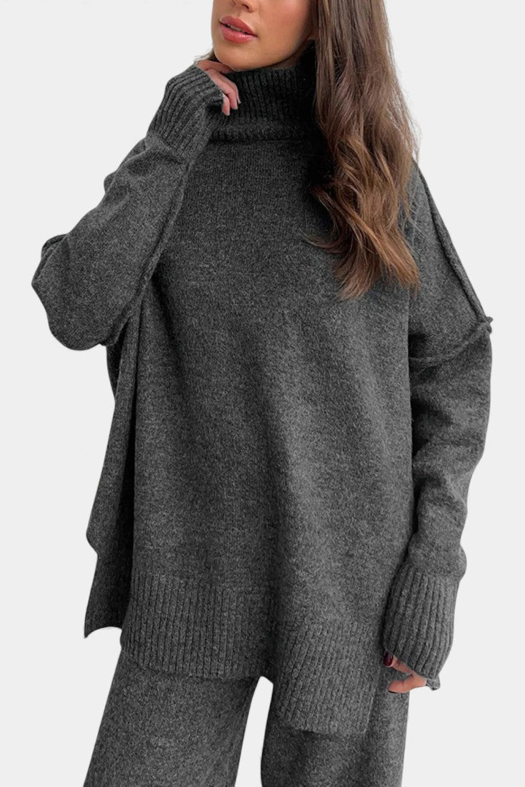 Xylia Knit Set with Turtleneck and Wide-Leg Trousers