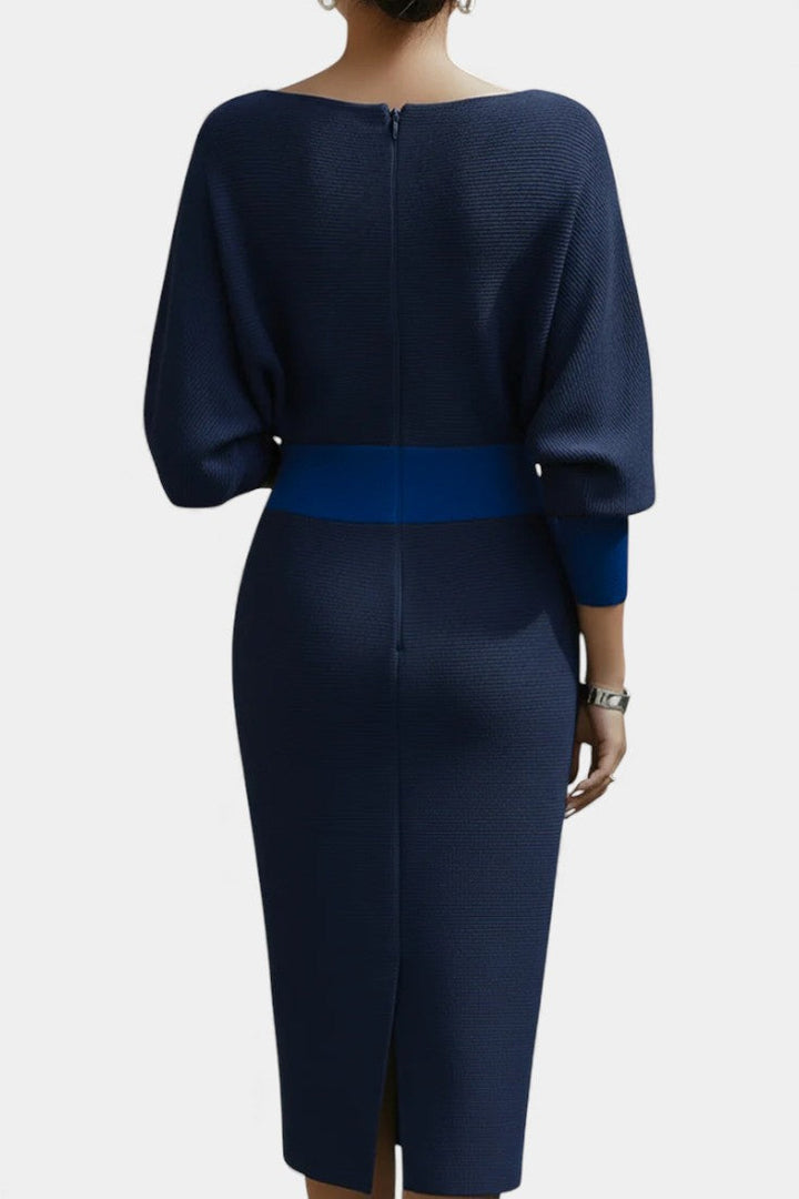 Marjolaine Batwing Sleeve Draped Midi Dress