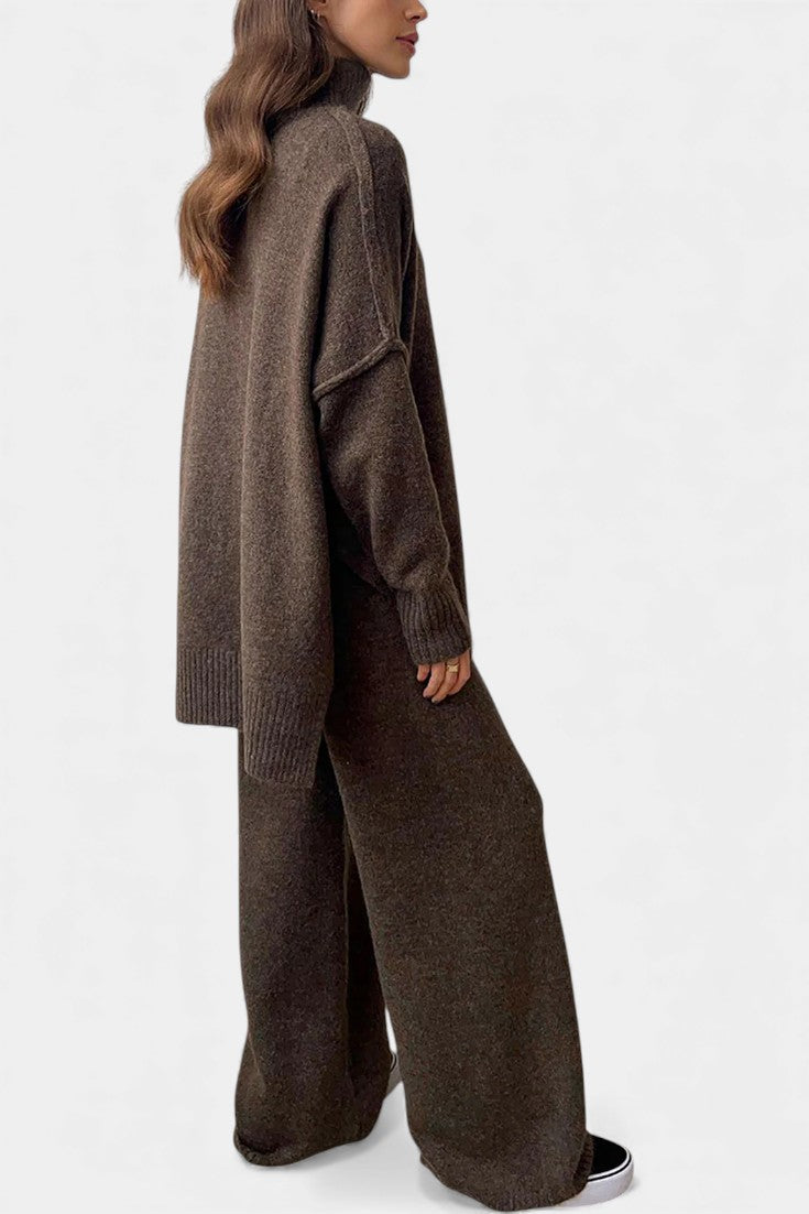 Xylia Knit Set with Turtleneck and Wide-Leg Trousers