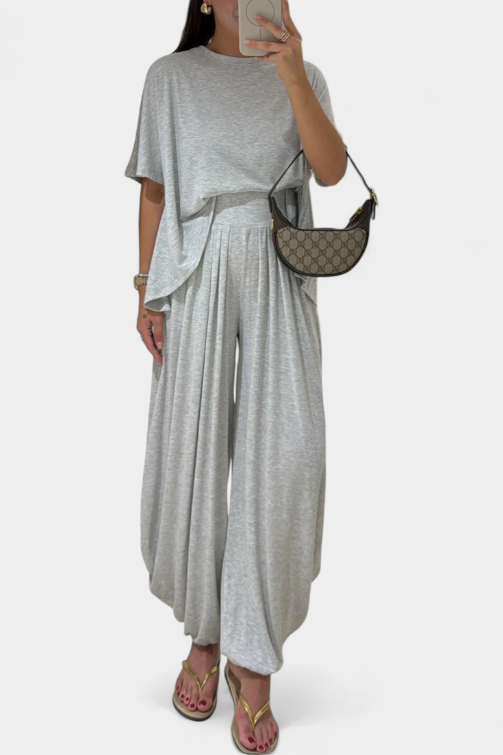 Trista Minimalist Modal Ensemble: Straight Top & Wide-Leg Pants
