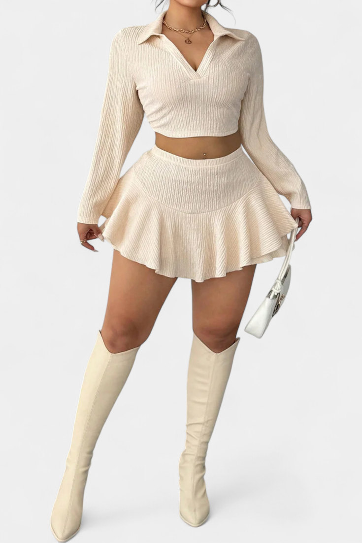 Daline Long Sleeve Contemporary Ensemble with Ruffled Skirt