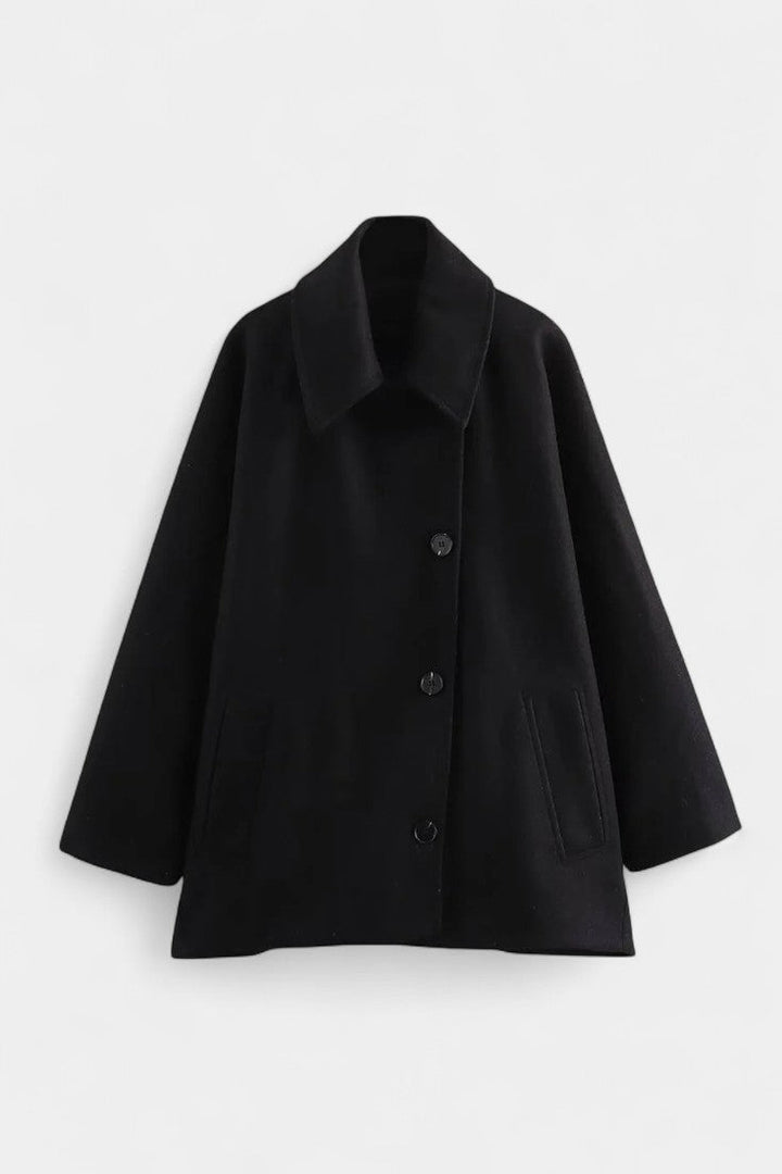 Ambreline Mid-Length Wool Batwing Coat featuring Notch Collar