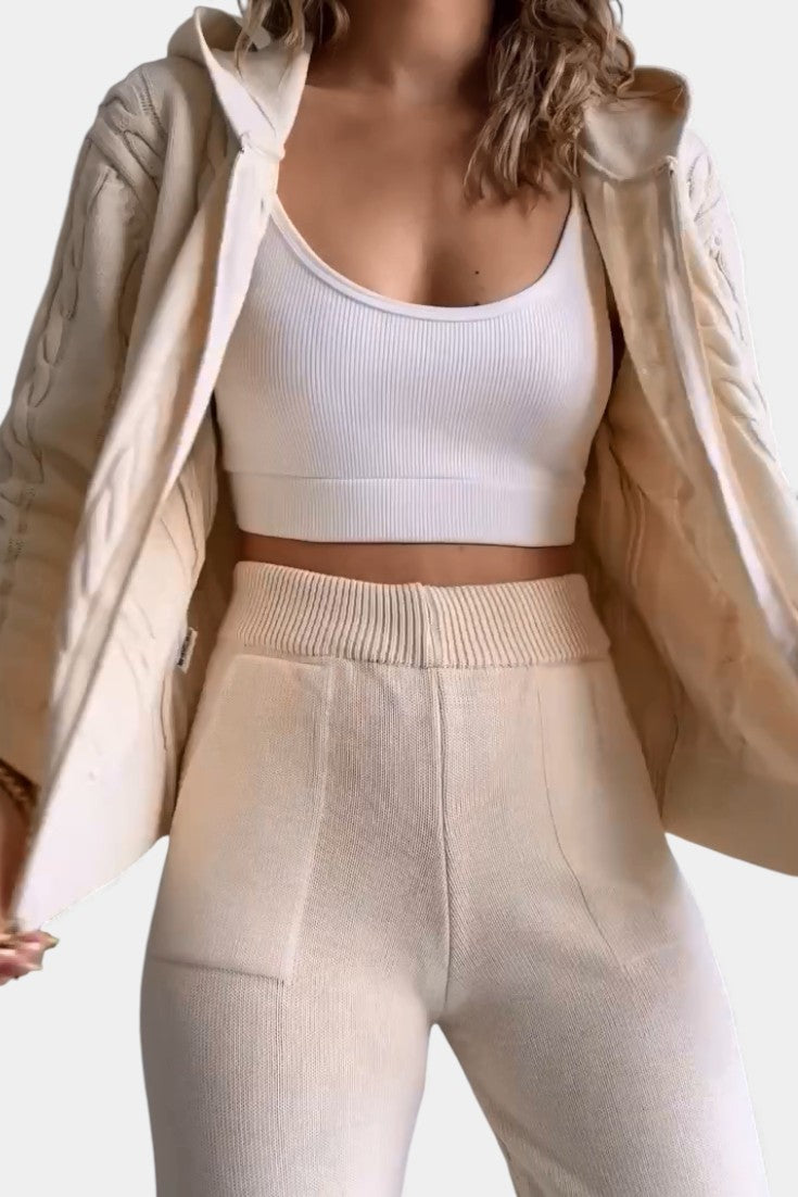 Perdita Cardigan & Twisted Jacquard Pullover Set - Casual Ensemble