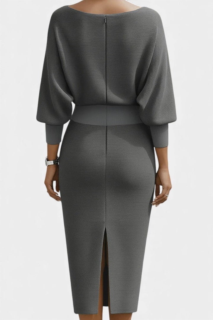Marjolaine Batwing Sleeve Draped Midi Dress