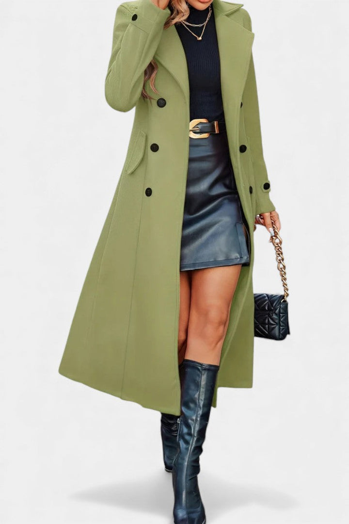 Naïssa Long Double-Breasted Coat with Notched Lapels