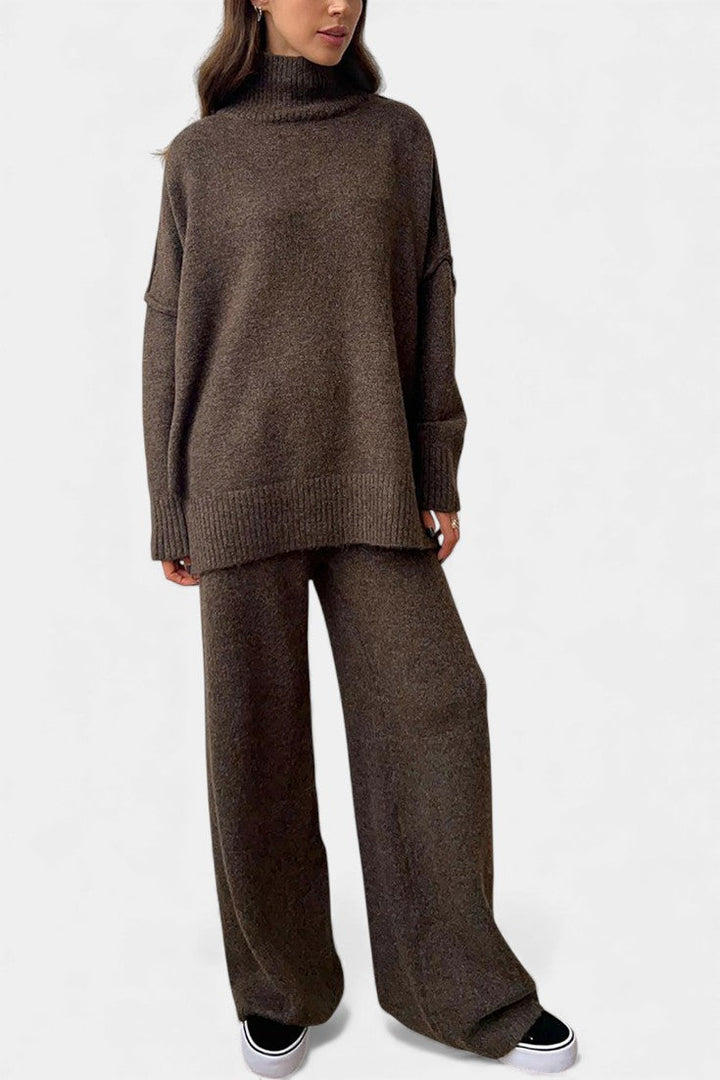 Xylia Knit Set with Turtleneck and Wide-Leg Trousers