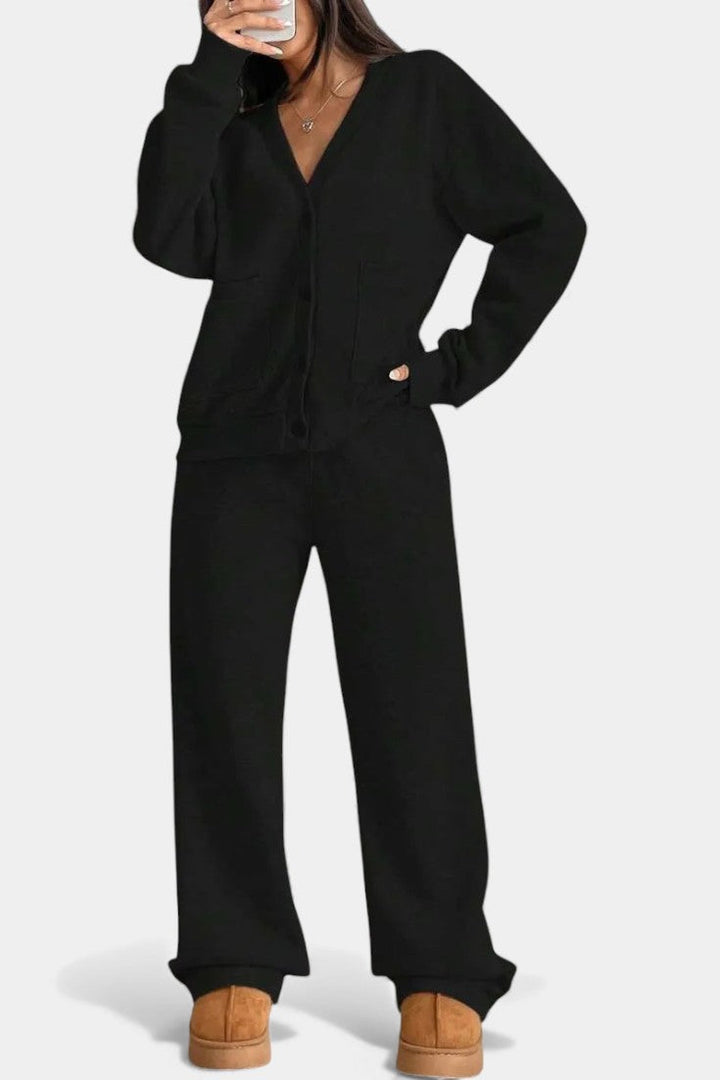 Vellina Relaxed Cardigan Jacket & Wide-Leg Pants Set