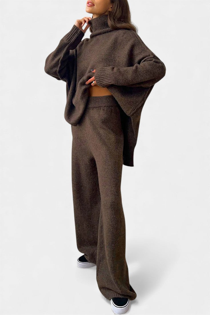 Xylia Turtleneck Knit Set with Wide-Leg Pants