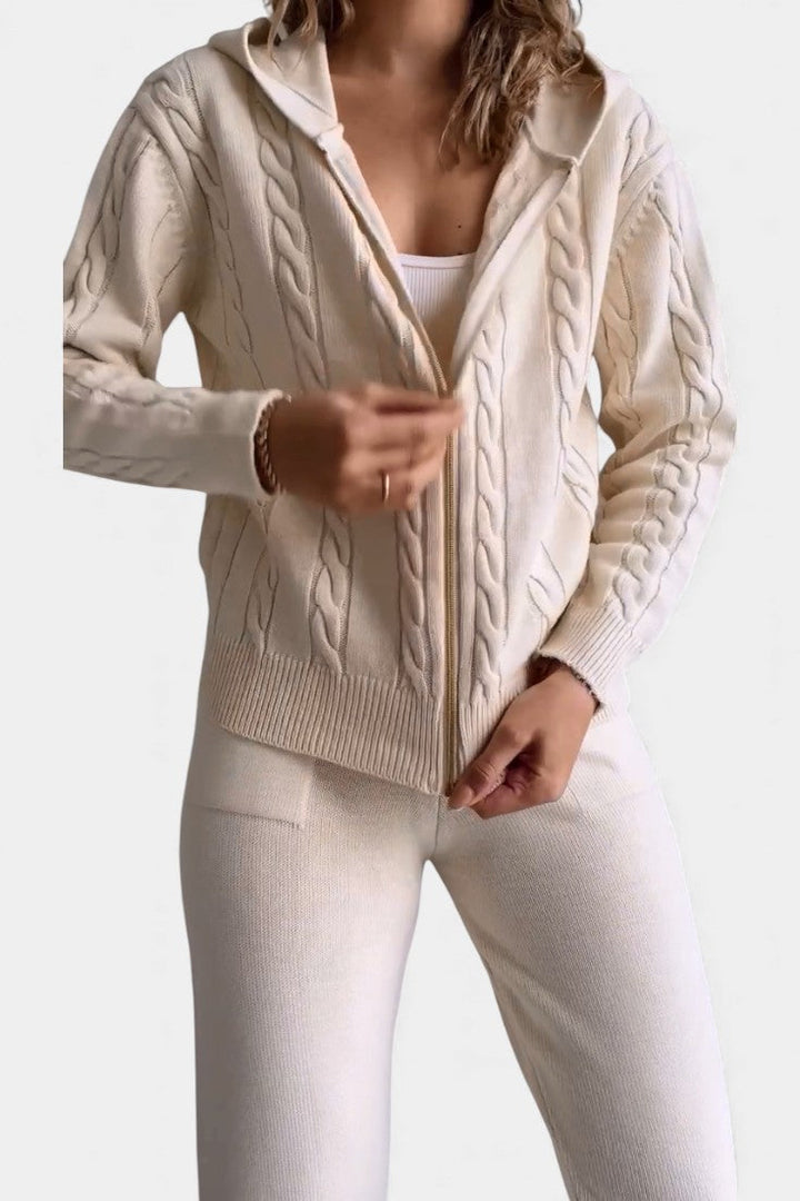 Perdita Cardigan & Twisted Jacquard Sweater Set - Casual Style