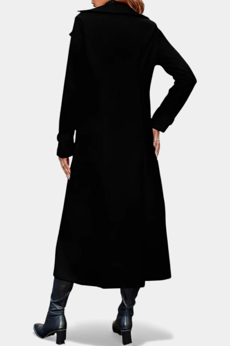 Naïssa Long Double-Breasted Coat with Notched Lapels