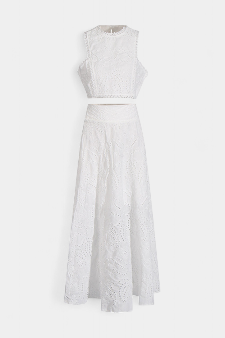 Danitza Floral Lace Two-Piece Set: Crop Top & Maxi Skirt