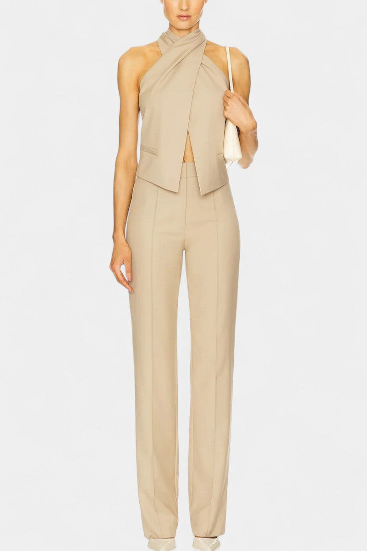 Somina Cross-Strap Ensemble with Chic Straight-Leg Trousers