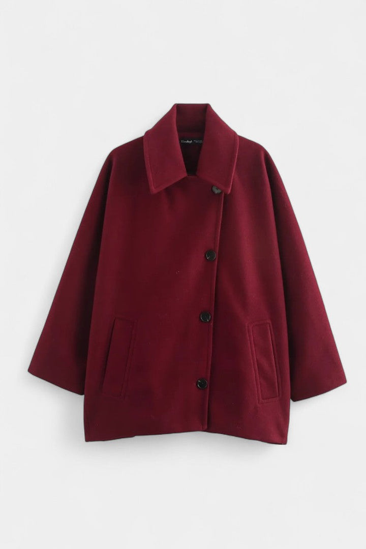 Ambreline Mid-Length Wool Batwing Coat featuring Notch Collar